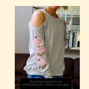 Shoulderless Embroidered Sweatshirt